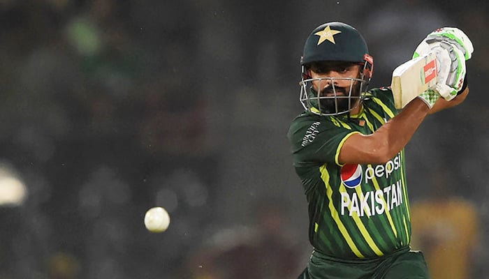 Pakistans captain Babar Azam plays a shot during the second T20 cricket match between Pakistan and New Zealand at the Gaddafi Cricket Stadium in Lahore, on April 15, 2023. — AFP