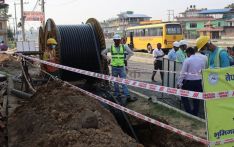 Work underway to lay electric cables on main highway of Bharatpur