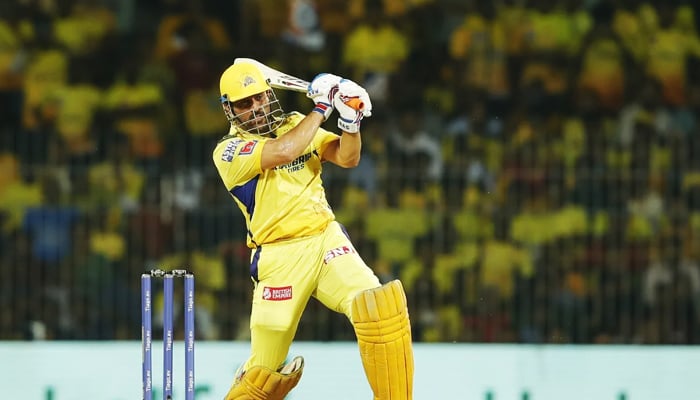 Chennai Super Kings skipper MS Dhoni hits a shot during an IPL match on April 19, 2023. — BCCI