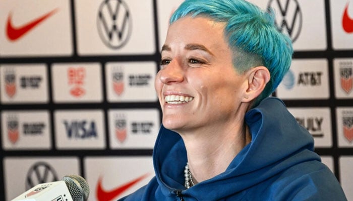 US veteran Megan Rapinoe speaks during a press conference for the USA Womens World Cup team. AFP