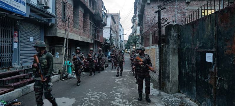 Indian army soldiers patrol during a security operation in hill and valley areas in the northeastern state of Manipur, India, June 7, 2023. 