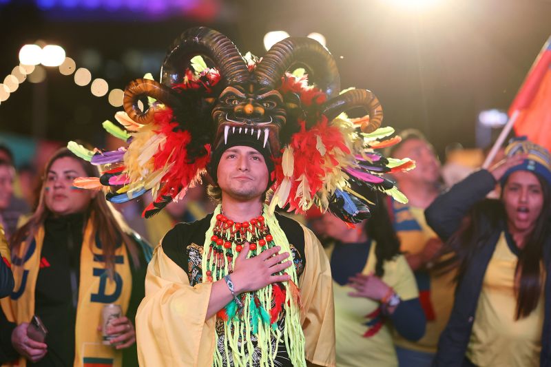 Fans of Colombia watch their team's Group H fixture against Morocco.