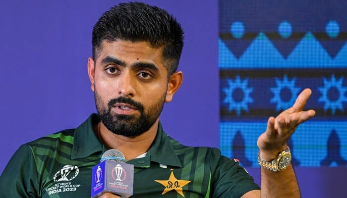 Babar Azam speaks during a press conference. - AFP