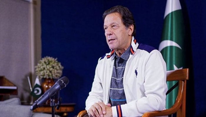 Ex-PM Imran Khan addressing a news conference through a video link on June 21, 2022. — X/PTIOfficial