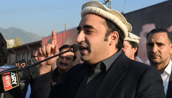 Pakistan Peoples Party (PPP) Chairman Bilawal Bhutto Zardari speaks at a workers convention in Timergara on December 9, 2023. — Facebook/Pakistan Peoples Party - PPP