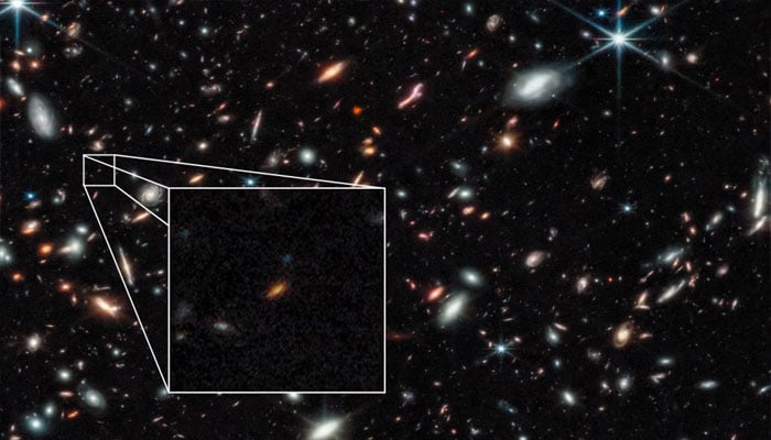 An image from Nasas James Webb space telescope shows what is probably one of two farthest galaxies seen to date. — AFP