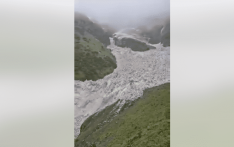 Mustang avalanche causes river blockage, nine families evacuated