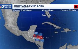 Tropical Storm Sara makes landfall in northern Honduras and brings heavy rain to Central America