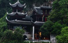 Qinglong Cave Complex: ancient buildings on cliff in China's Guizhou