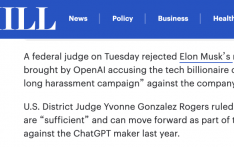 美国联邦法官驳回马斯克请求，OpenAI指控其“持续骚扰”案进入新阶段