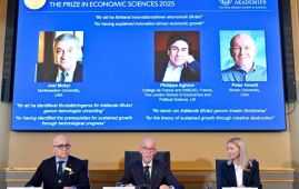Nobel economics prize goes to 3 researchers for explaining innovation-driven economic growth