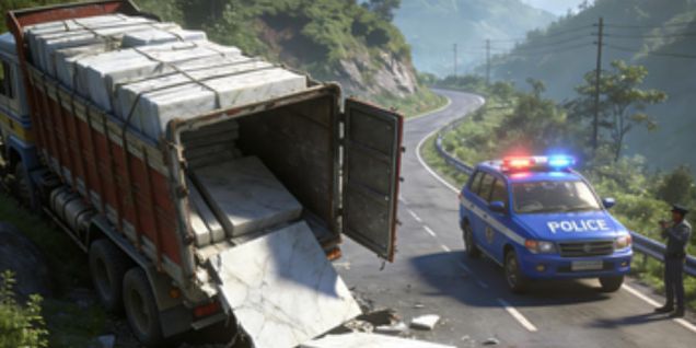 尼泊尔苏纳里县载大理石卡车侧翻 致5人遇难3人受伤 肇事司机在逃