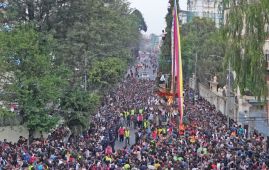 Seto Machhindranath chariot procession moves through Kathmandu streets