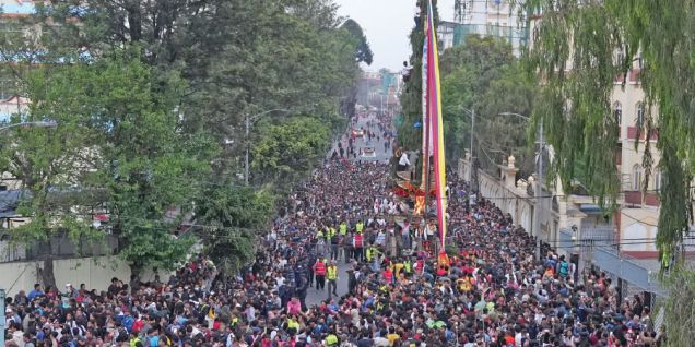 Seto Machhindranath chariot procession moves through Kathmandu streets